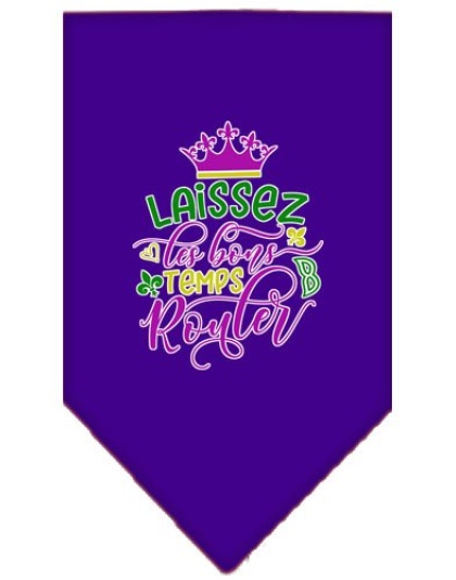 Laissez Les Bons Temps Rouler Screen Print Mardi Gras Bandana Purple Large