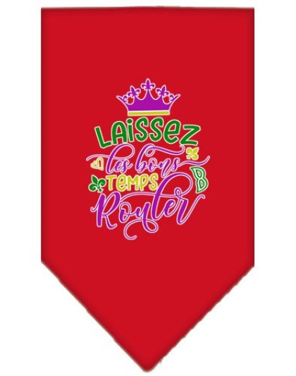 Laissez Les Bons Temps Rouler Screen Print Mardi Gras Bandana Red Large