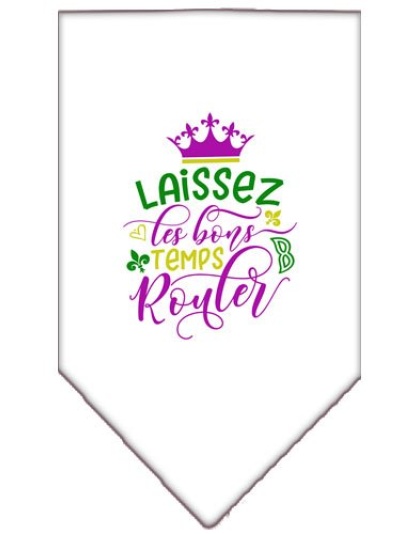Laissez Les Bons Temps Rouler Screen Print Mardi Gras Bandana White Large