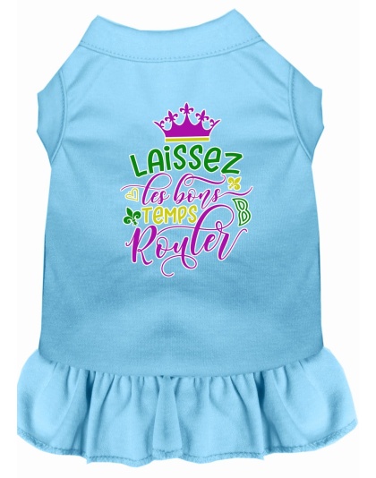 Laissez Les Bons Temps Rouler Screen Print Mardi Gras Dog Dress Baby Blue 4X
