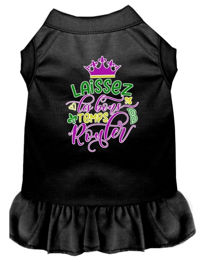 Laissez Les Bons Temps Rouler Screen Print Mardi Gras Dog Dress Black 4X
