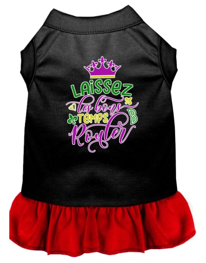 Laissez Les Bons Temps Rouler Screen Print Mardi Gras Dog Dress Black with Red Lg