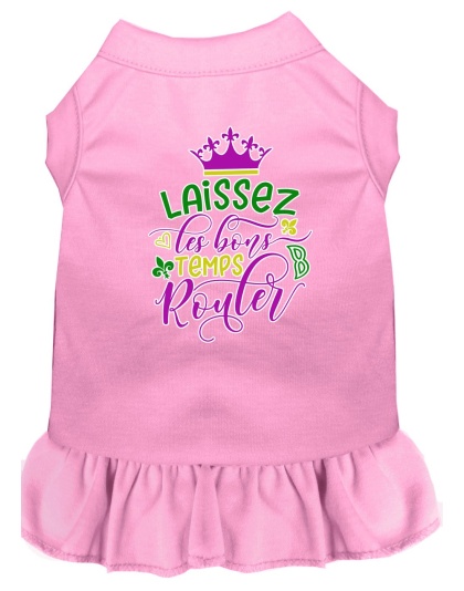 Laissez Les Bons Temps Rouler Screen Print Mardi Gras Dog Dress Light Pink 4X