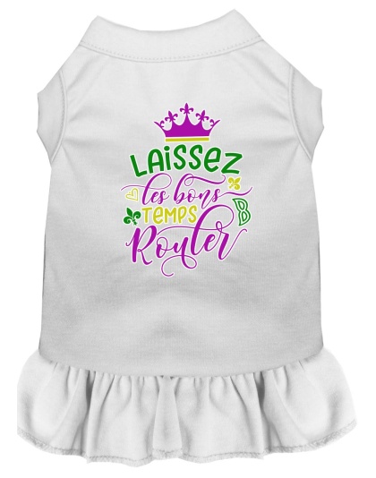Laissez Les Bons Temps Rouler Screen Print Mardi Gras Dog Dress White 4X