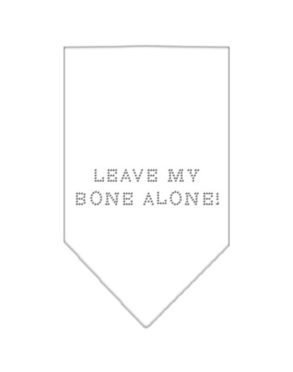 Leave My Bone Alone Rhinestone Bandana White Large