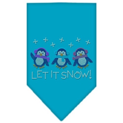 Let It Snow Penguins Rhinestone Bandana Turquoise Large