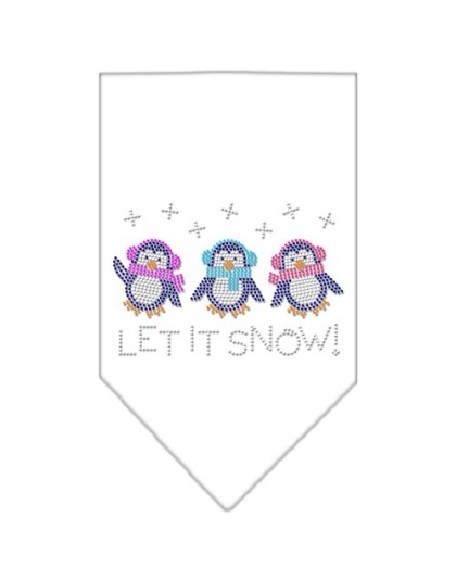 Let It Snow Penguins Rhinestone Bandana White Large