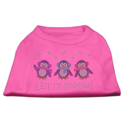 Let It Snow Penguins Rhinestone Shirt Bright Pink L