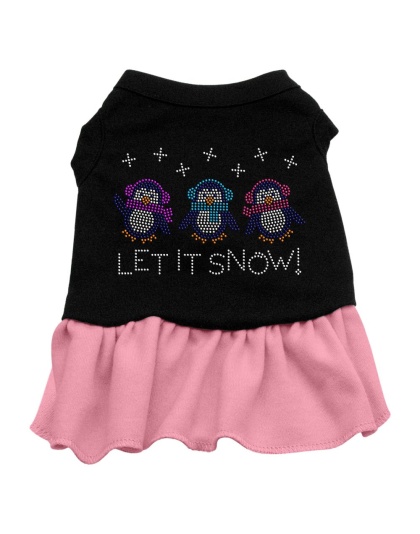 Let it Snow Penguins Rhinestone Dress Black with Pink Lg