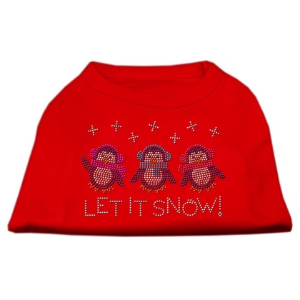 Let It Snow Penguins Rhinestone Shirt Red L