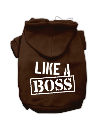 Like a Boss Screen Print Pet Hoodies Brown Size Lg