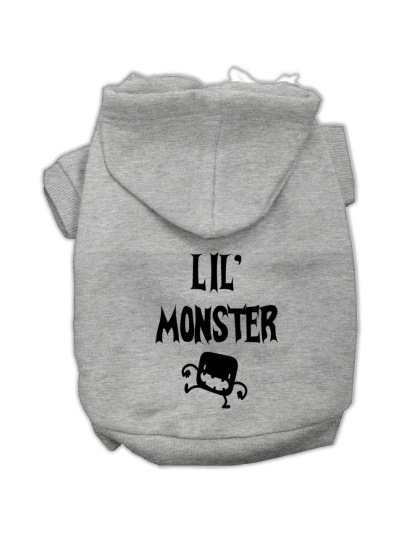 Lil Monster Screen Print Pet Hoodies Grey Size Lg