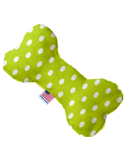 Lime Green Polka Dots 10 inch Canvas Bone Dog Toy