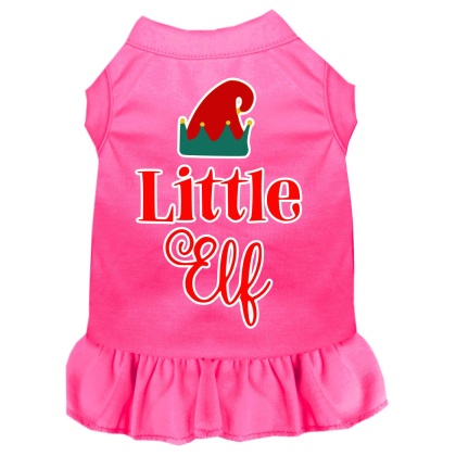 Little Elf Screen Print Dog Dress Bright Pink 4X