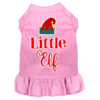 Little Elf Screen Print Dog Dress Light Pink 4X