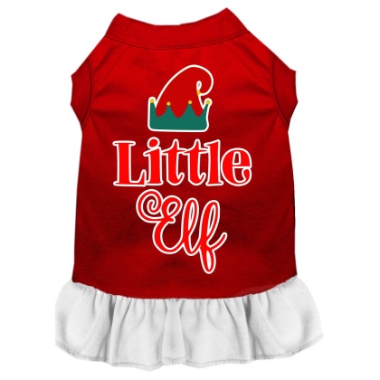 Little Elf Screen Print Dog Dress Red with White Lg