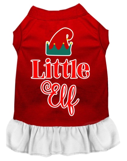 Little Elf Screen Print Dog Dress Red with White Lg