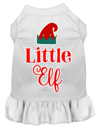 Little Elf Screen Print Dog Dress White 4X