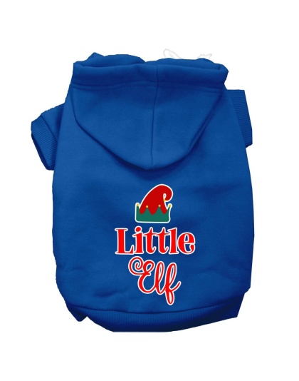 Little Elf Screen Print Dog Hoodie Blue L