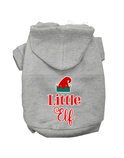 Little Elf Screen Print Dog Hoodie Grey L