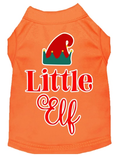 Little Elf Screen Print Dog Shirt Orange Lg