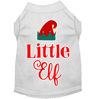 Little Elf Screen Print Dog Shirt White Lg