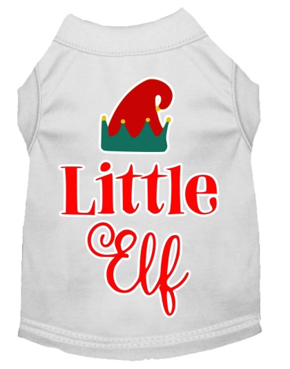 Little Elf Screen Print Dog Shirt White Lg