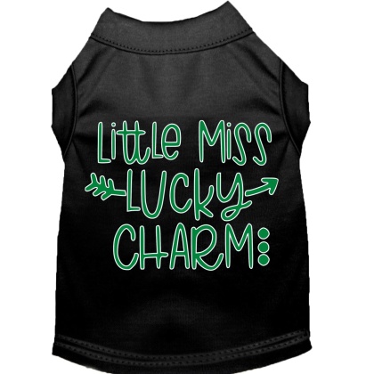 Little Miss Lucky Charm Screen Print Dog Shirt Black Lg