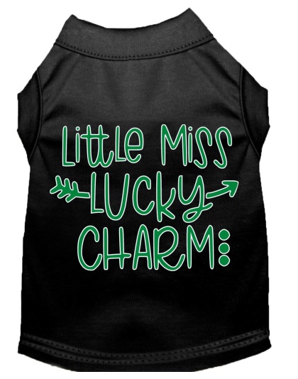 Little Miss Lucky Charm Screen Print Dog Shirt Black Lg