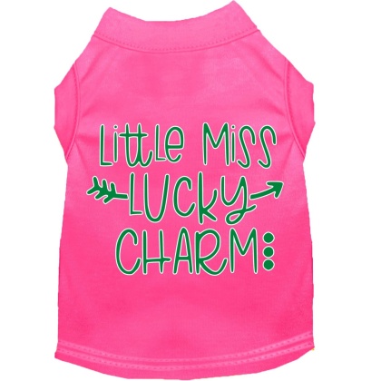 Little Miss Lucky Charm Screen Print Dog Shirt Bright Pink Lg