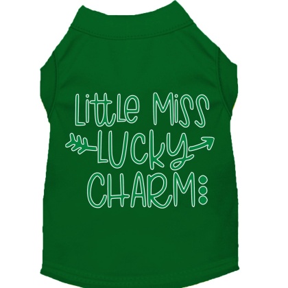 Little Miss Lucky Charm Screen Print Dog Shirt Green Lg