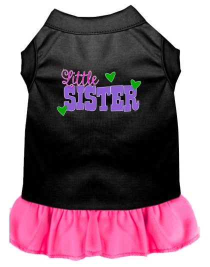 Little Sister Screen Print Dog Dress Black with Bright Pink Lg