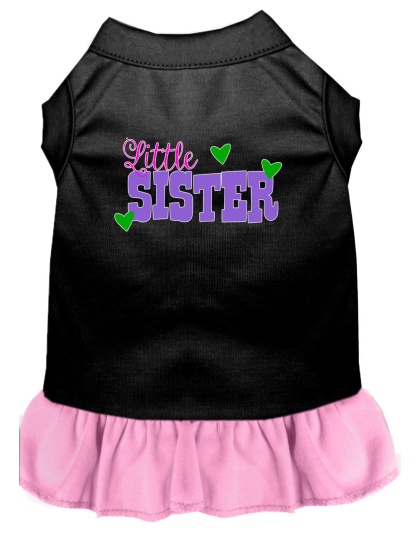 Little Sister Screen Print Dog Dress Black with Light Pink Lg