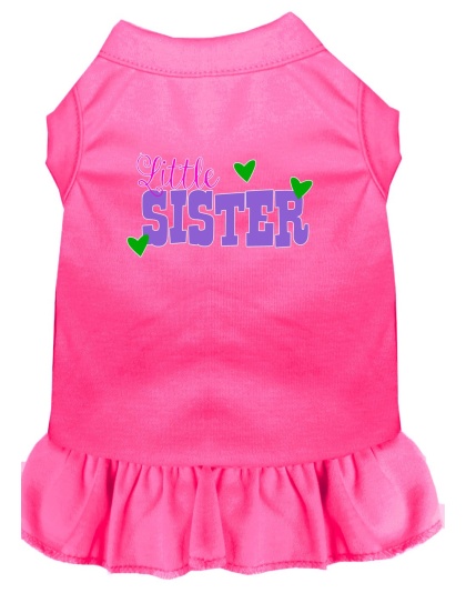 Little Sister Screen Print Dog Dress Bright Pink 4X