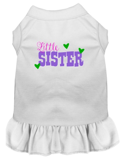 Little Sister Screen Print Dog Dress White 4X