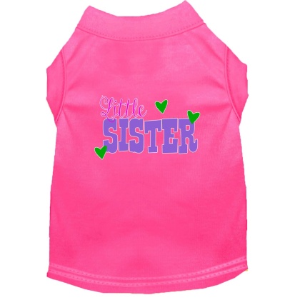 Little Sister Screen Print Dog Shirt Bright Pink Lg