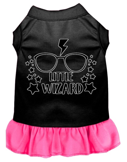 Little Wizard Screen Print Dog Dress Black with Bright Pink Lg