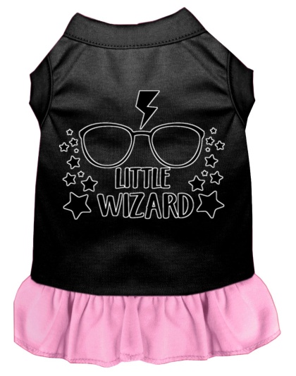 Little Wizard Screen Print Dog Dress Black with Light Pink Lg