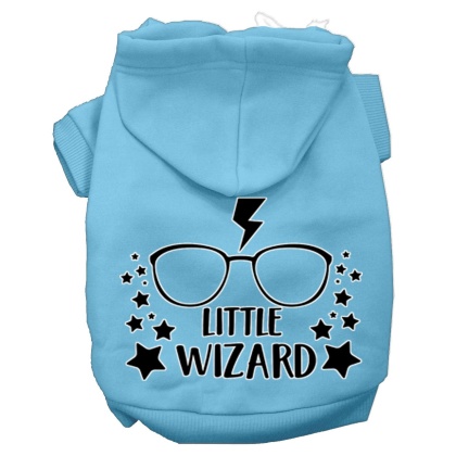 Little Wizard Screen Print Dog Hoodie Baby Blue L