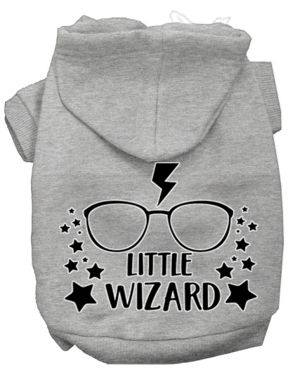 Little Wizard Screen Print Dog Hoodie Grey L