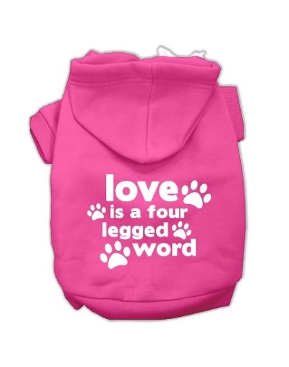 Love is a Four Leg Word Screen Print Pet Hoodies Bright Pink Size Lg