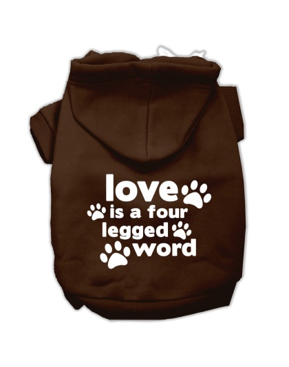 Love is a Four Leg Word Screen Print Pet Hoodies Brown Size Lg