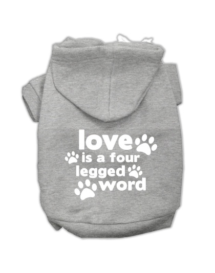Love is a Four Leg Word Screen Print Pet Hoodies Grey Size Lg