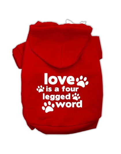Love is a Four Leg Word Screen Print Pet Hoodies Red Size Lg