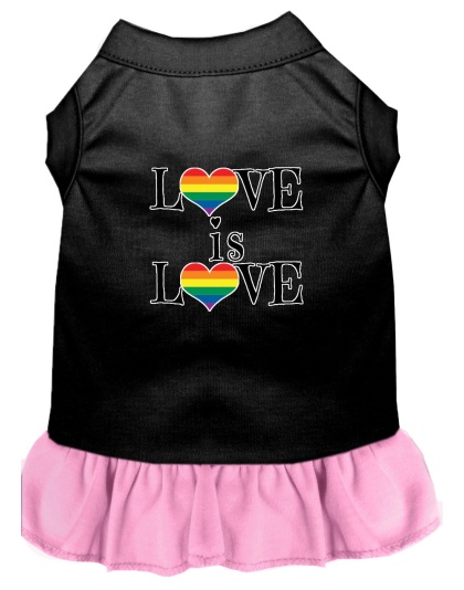 Love is Love Screen Print Dog Dress Black with Light Pink Lg