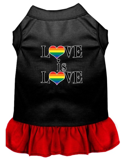 Love is Love Screen Print Dog Dress Black with Red Lg
