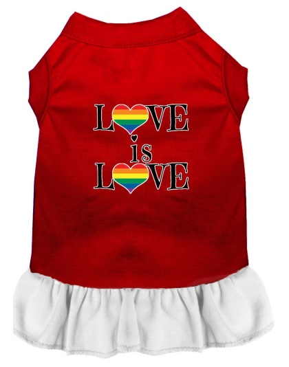 Love is Love Screen Print Dog Dress Red with White Lg