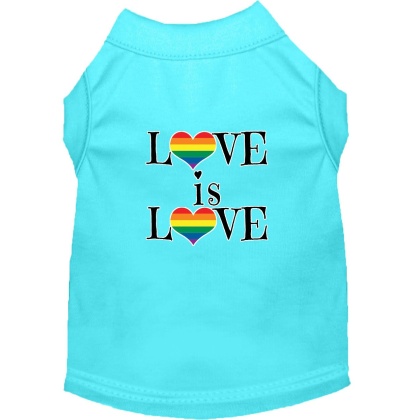 Love is Love Screen Print Dog Shirt Aqua Lg