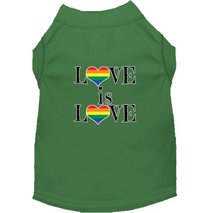 Love is Love Screen Print Dog Shirt Green Lg