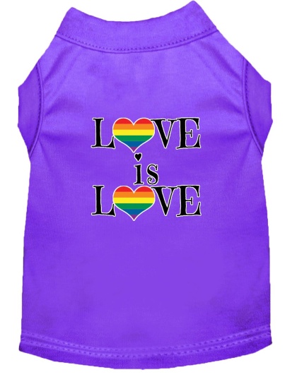 Love is Love Screen Print Dog Shirt Purple Lg